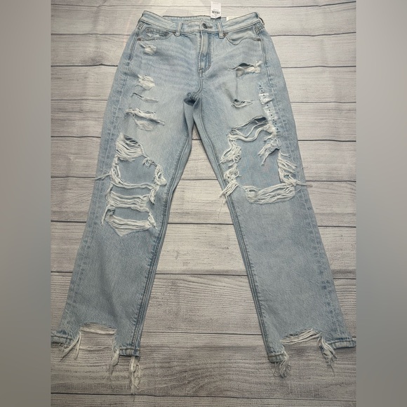 NWT American Eagle Blown Out Blue Strigid Ripped Mom Jeans - Size 4 SHORT - Picture 5 of 9